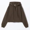 Cropped Lace-Up Hoodie – Dark Brown