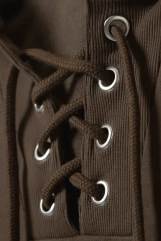 Cropped Lace-Up Hoodie – Dark Brown