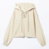 Cropped Lace-Up Hoodie – Light Beige