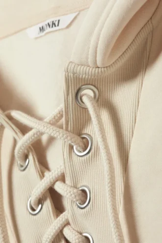 Cropped Lace-Up Hoodie – Light Beige