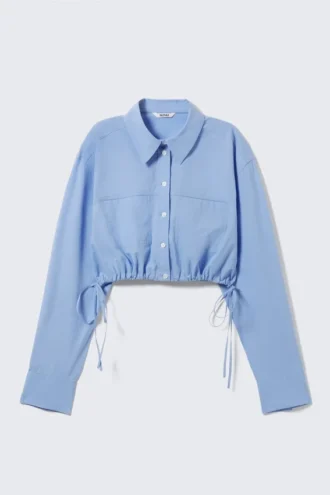 Cropped Loose Cargo Shirt – Light Blue