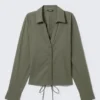 Cropped Open Back Shirt – Dark Khaki Green Cropped Open Back Shirt – Dark Khaki Green