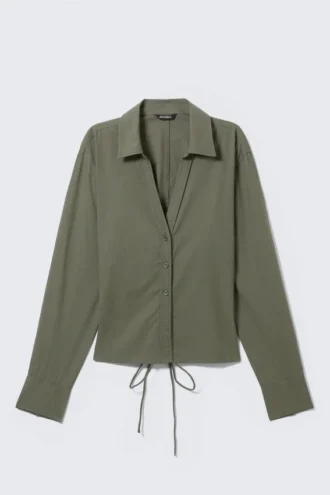 Cropped Open Back Shirt – Dark Khaki Green