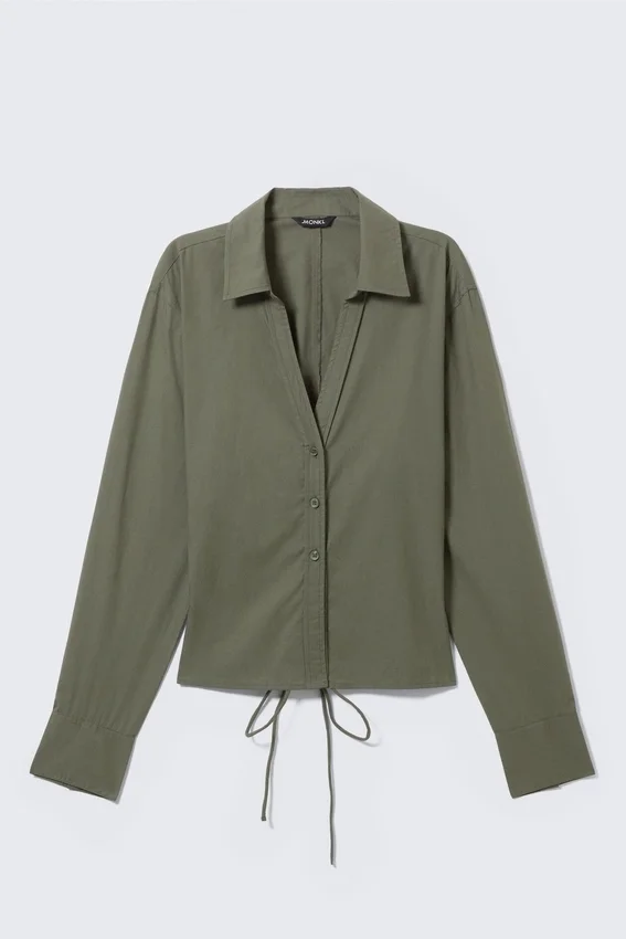 Cropped Open Back Shirt – Dark Khaki Green Cropped Open Back Shirt – Dark Khaki Green