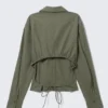 Cropped Open Back Shirt – Dark Khaki Green Cropped Open Back Shirt – Dark Khaki Green
