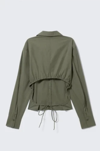 Cropped Open Back Shirt – Dark Khaki Green