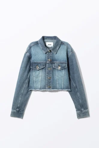 Cropped Oversized Barrel-Sleeved Denim Jacket – Starling Blue