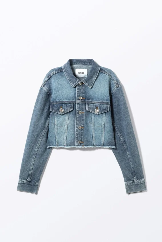 Cropped Oversized Barrel-Sleeved Denim Jacket – Starling Blue Cropped Oversized Barrel-Sleeved Denim Jacket – Starling Blue