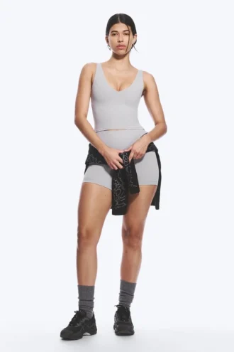 Cropped Plunge Sports Top – Grey Cropped Plunge Sports Top – Grey