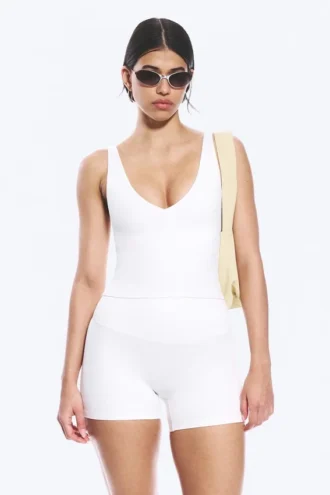 Cropped Plunge Sports Top – White