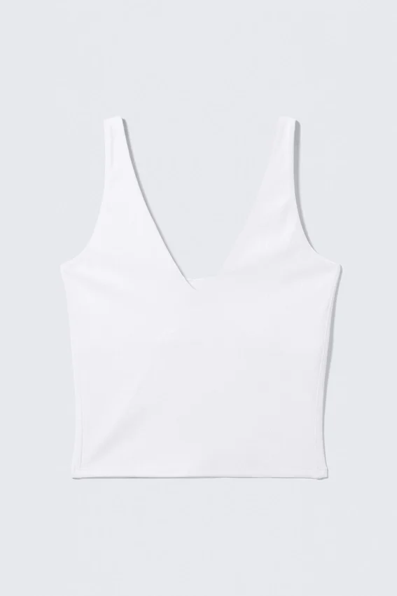Cropped Plunge Sports Top – White Cropped Plunge Sports Top – White