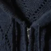 Cropped Pointelle Knit Zip Hoodie – Dark Blue Cropped Pointelle Knit Zip Hoodie – Dark Blue