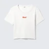 Cropped Printed Cotton T-Shirt – White – Maybe?
