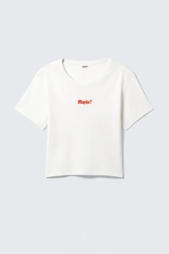 Cropped Printed Cotton T-Shirt – White – Maybe?