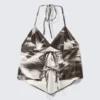 Cropped Printed Halterneck Top – Brown – Abstract Floral Cropped Printed Halterneck Top – Brown – Abstract Floral