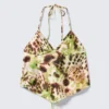 Cropped Printed Halterneck Top – Brown & Green Floral Dots Cropped Printed Halterneck Top – Brown & Green Floral Dots