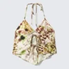 Cropped Printed Halterneck Top – Brown & Green Floral Dots Cropped Printed Halterneck Top – Brown & Green Floral Dots