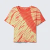 Cropped Printed Ribbed Cotton T-Shirt – Bright Red Tie-Dye Cropped Printed Ribbed Cotton T-Shirt – Bright Red Tie-Dye