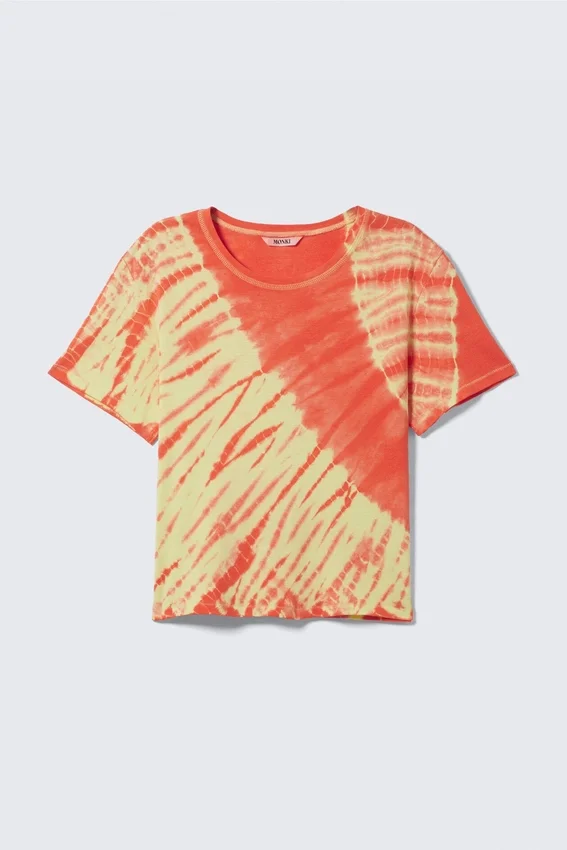 Cropped Printed Ribbed Cotton T-Shirt – Bright Red Tie-Dye Cropped Printed Ribbed Cotton T-Shirt – Bright Red Tie-Dye