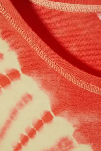 Cropped Printed Ribbed Cotton T-Shirt – Bright Red Tie-Dye