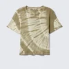 Cropped Printed Ribbed Cotton T-Shirt – Khaki Green Tie-Dye Cropped Printed Ribbed Cotton T-Shirt – Khaki Green Tie-Dye