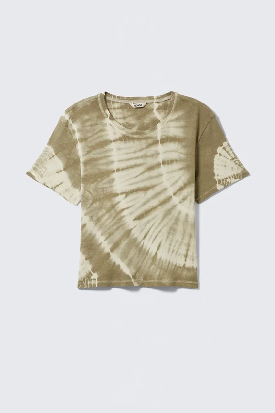 Cropped Printed Ribbed Cotton T-Shirt – Khaki Green Tie-Dye Cropped Printed Ribbed Cotton T-Shirt – Khaki Green Tie-Dye