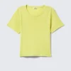 Cropped Printed Ribbed Cotton T-Shirt – Light Yellow Cropped Printed Ribbed Cotton T-Shirt – Light Yellow