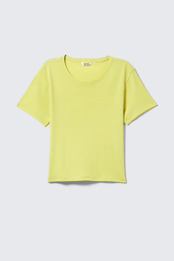 Cropped Printed Ribbed Cotton T-Shirt – Light Yellow Cropped Printed Ribbed Cotton T-Shirt – Light Yellow