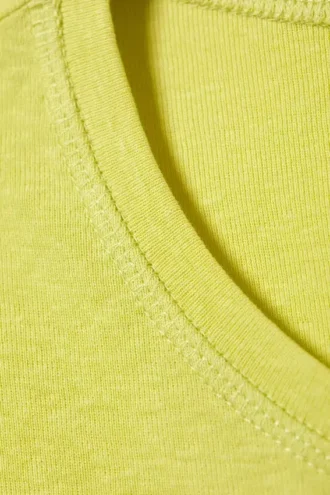 Cropped Printed Ribbed Cotton T-Shirt – Light Yellow