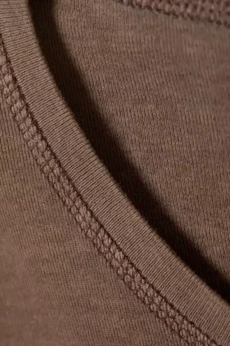 Cropped Printed Ribbed Cotton T-Shirt – Washed Dark Brown