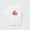 Cropped Printed Ribbed Cotton T-Shirt – White – Dragon Fruit Cropped Printed Ribbed Cotton T-Shirt – White – Dragon Fruit