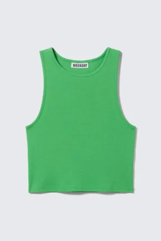 Cropped Ribbed Cotton Tank – Bright Green