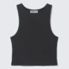 Cropped Ribbed Cotton Tank – Dark Grey Cropped Ribbed Cotton Tank – Dark Grey