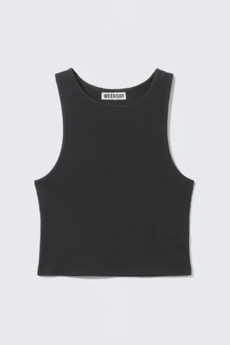 Cropped Ribbed Cotton Tank – Dark Grey