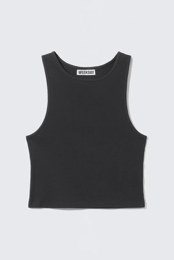 Cropped Ribbed Cotton Tank – Dark Grey Cropped Ribbed Cotton Tank – Dark Grey
