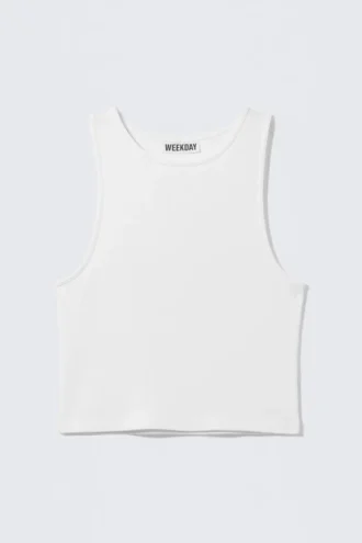 Cropped Ribbed Cotton Tank – White