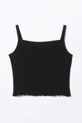 Cropped Ribbed Tank Top – Black