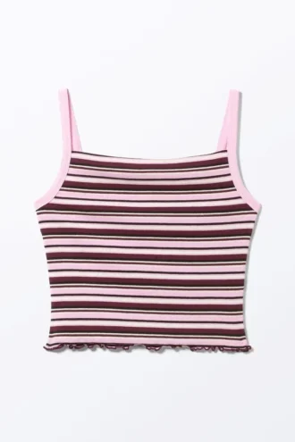 Cropped Ribbed Tank Top – Dark Red Stripe