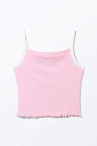 Cropped Ribbed Tank Top – Pink