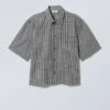 Cropped Short Sleeve Shirt – Black & White Check Cropped Short Sleeve Shirt – Black & White Check