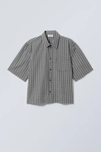 Cropped Short Sleeve Shirt – Black & White Check Cropped Short Sleeve Shirt – Black & White Check