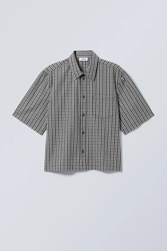 Cropped Short Sleeve Shirt – Black & White Check Cropped Short Sleeve Shirt – Black & White Check