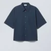 Cropped Short Sleeve Shirt – Dark Blue Cropped Short Sleeve Shirt – Dark Blue