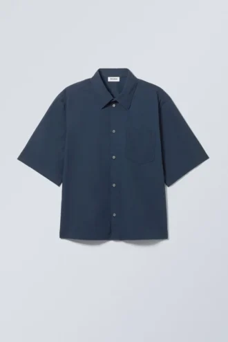 Cropped Short Sleeve Shirt – Dark Blue