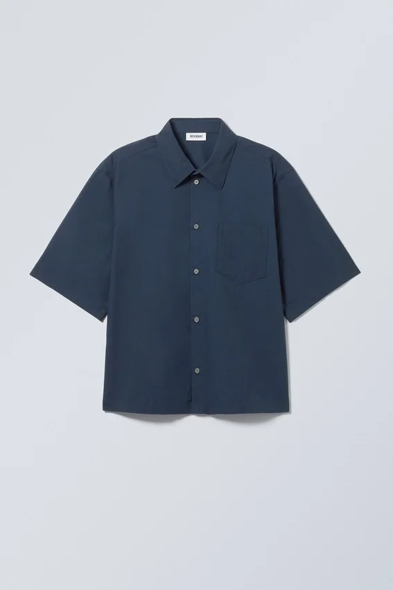 Cropped Short Sleeve Shirt – Dark Blue Cropped Short Sleeve Shirt – Dark Blue