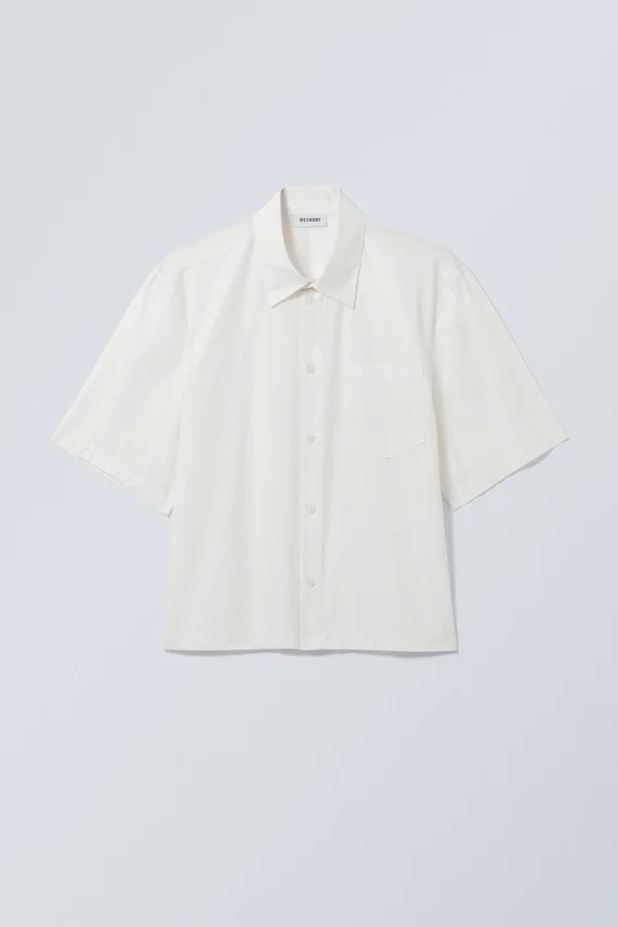 Cropped Short Sleeve Shirt – White Cropped Short Sleeve Shirt – White