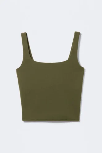 Cropped Sports Top – Dark Khaki Green