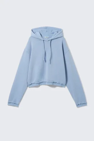 Cropped Terry Pyjama Hoodie – Dusty Blue