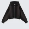 Cropped Washed Scuba Zip Hoodie – Black Spray Wash