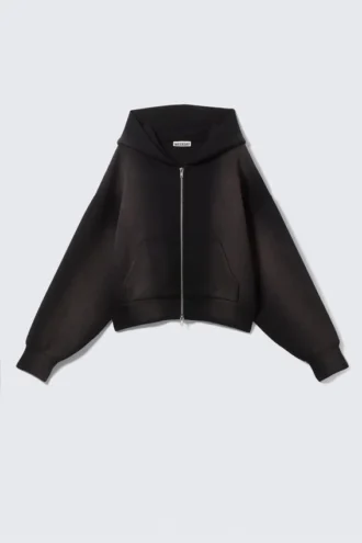 Cropped Washed Scuba Zip Hoodie – Black Spray Wash